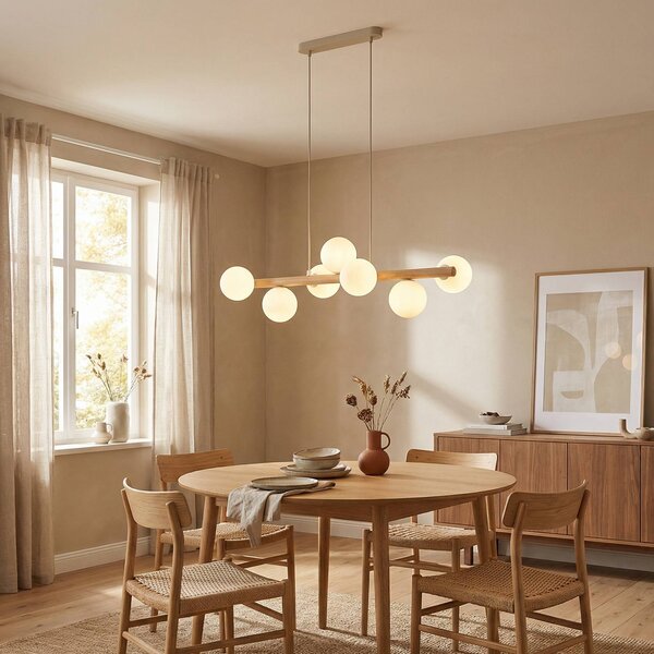 Lampada a sospensione in vetro Estera TK Lighting, dimmerabile, Legno chiaro, Soggiorno / Sala da pranzo, Vetro, Lampada a sospensione