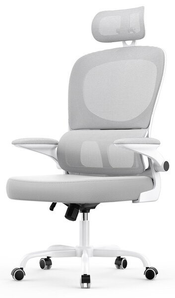 Sedia da ufficio ergonomica con poggiatesta e braccioli regolabili, schienale regolabile a 120°, supporto lombare auto-adattabile, colore grigio