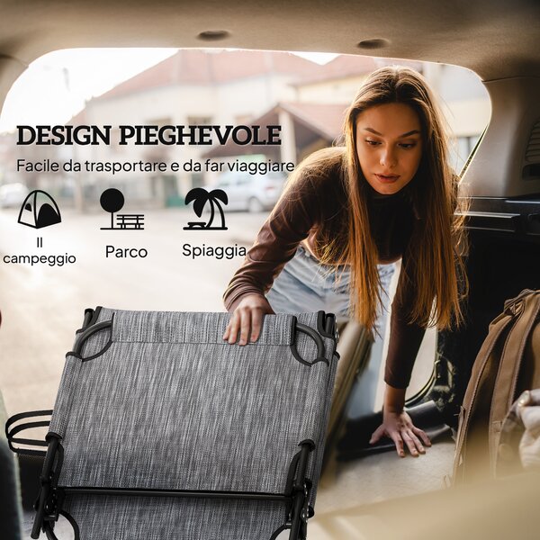 Outsunny Lettino da Giardino Pieghevole e Reclinabile con Tasca Laterale, 68x189x30 cm, Nero e Grigio