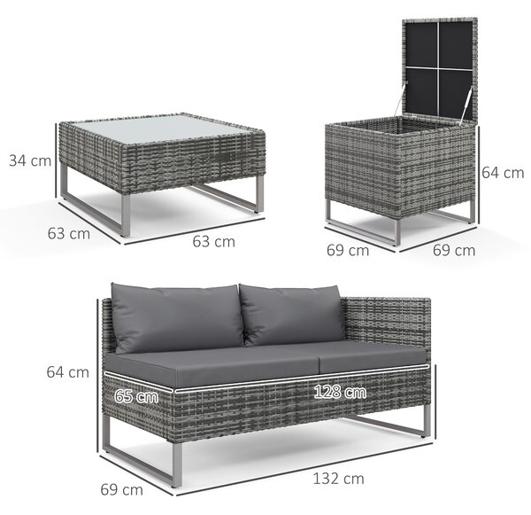 Outsunny Set da Giardino 4 Pezzi con 2 Divani 2 Posti, Tavolino da Caffè e Tavolino Alto, in Acciaio e Rattan|Aosom