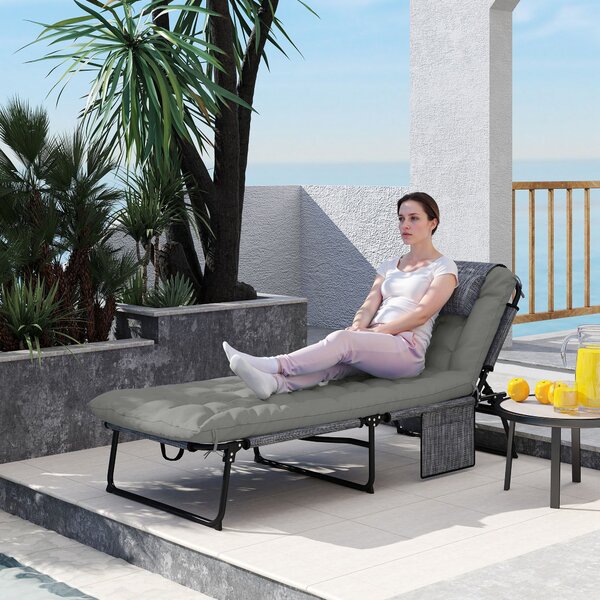Outsunny Lettino da Giardino Pieghevole e Reclinabile con Tasca Laterale, 68x189x30 cm, Nero e Grigio