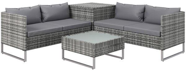 Outsunny Set da Giardino 4 Pezzi con 2 Divani 2 Posti, Tavolino da Caffè e Tavolino Alto, in Acciaio e Rattan|Aosom
