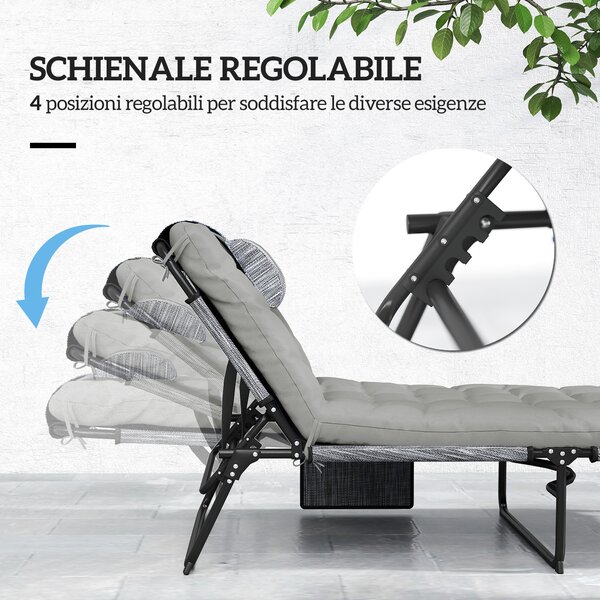 Outsunny Lettino da Giardino Pieghevole e Reclinabile con Tasca Laterale, 68x189x30 cm, Nero e Grigio