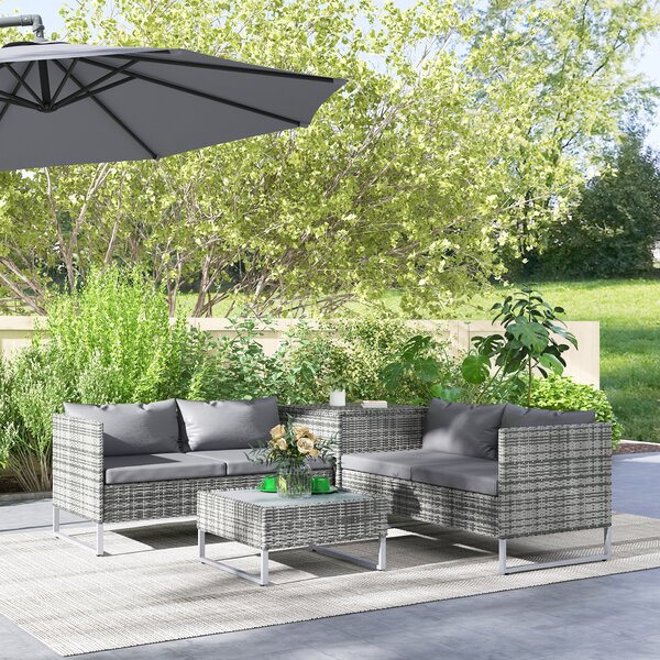 Outsunny Set da Giardino 4 Pezzi con 2 Divani 2 Posti, Tavolino da Caffè e Tavolino Alto, in Acciaio e Rattan|Aosom