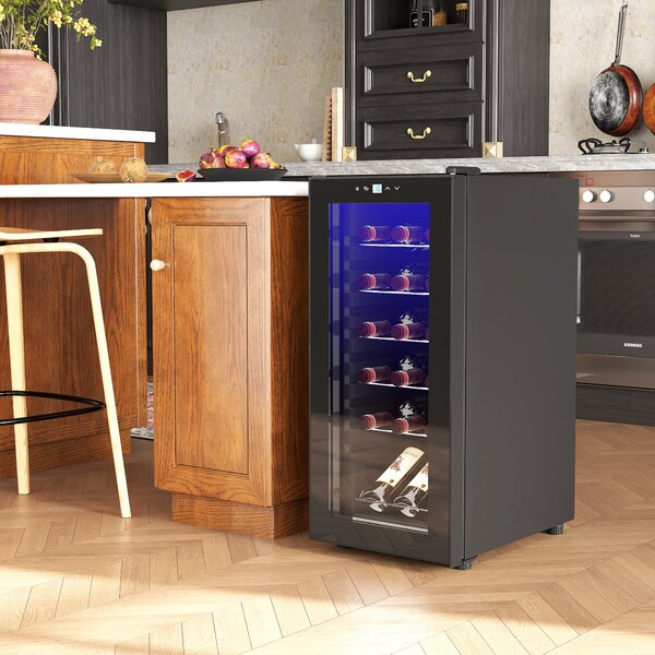 HOMCOM Cantinetta Frigorifero per 18 Bottiglie di Vino con Display Digitale, Luce LED e Controllo Temperatura, Nero