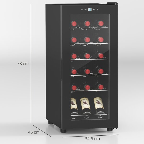 HOMCOM Cantinetta Frigorifero per 18 Bottiglie di Vino con Display Digitale, Luce LED e Controllo Temperatura, Nero