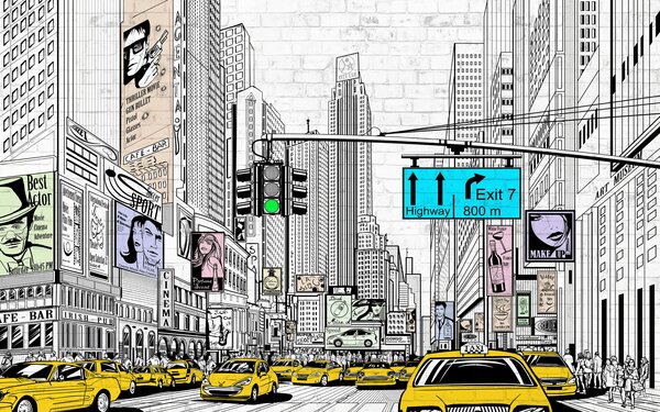 Carta da parati Megapolis in stile fumetto, Carta da parati per gli adolescenti, Carta da parati Camera per ragazzi, u21095 : Uwalls.it