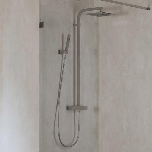 Sistema doccia a parete ALLUVION Mercur, con termostato, soffione da 22 x 22 cm e set doccetta