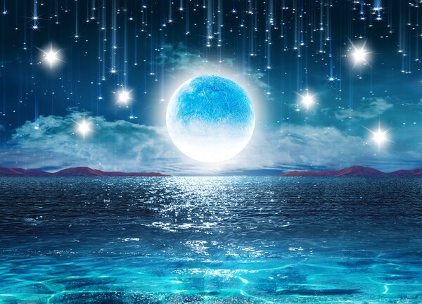 Carta da parati Starfall sulla luna piena, Carta da parati Mare, u23205 : Uwalls.it