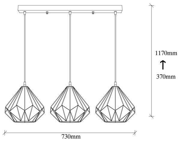 Lampadario su filo DIAMOND 3xE27/100W/230V