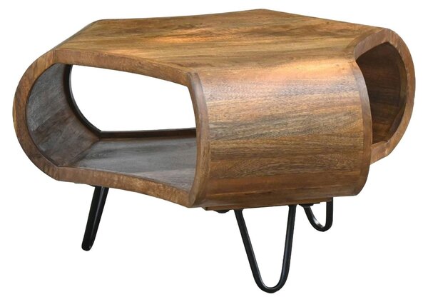 Tavolino da caffè WOHNLING in legno massello di mango, 60 cm, forma organica. Tavolino da soggiorno con spazio contenitivo, tavolino da divano, tavolino ausiliario con ripiano. Stile industriale, legno naturale, realizzato a mano