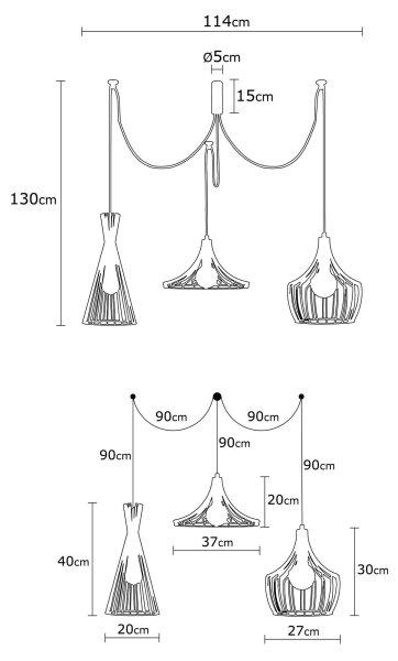 Lampadario a sospensione con filo MEZOPOTAMYA 3xE27/40W/230V ragno