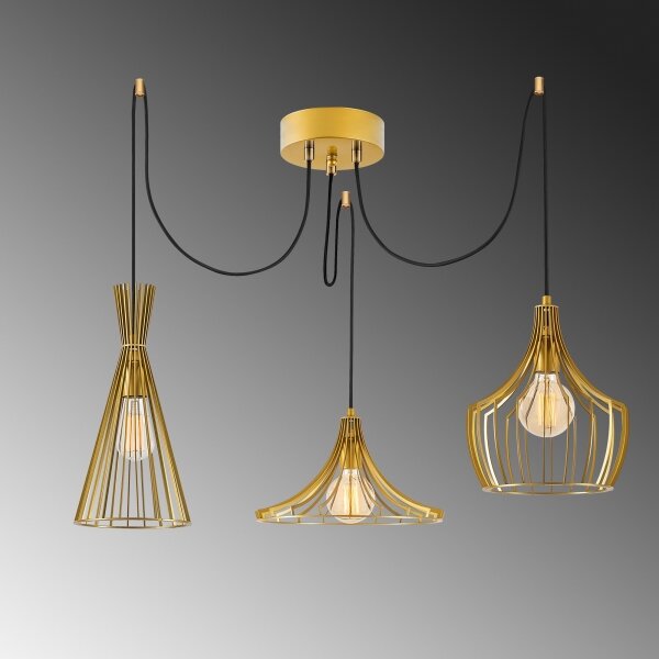 Lampadario a sospensione con filo MEZOPOTAMYA 3xE27/40W/230V ragno oro