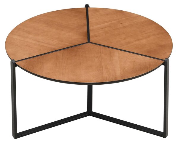 Tavolino WOHNLING, 80 cm, effetto legno MDF, forma rotonda, tavolino da salotto, design in metallo, tavolino da divano, moderno, tavolino da lounge, struttura a tre gambe, tavolino ausiliario per il soggiorno