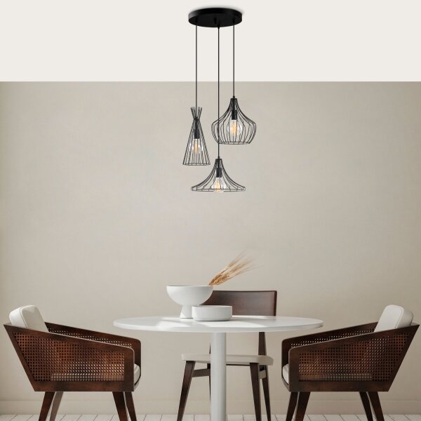 Lampadario a sospensione con filo MEZOPOTAMYA 3xE27/40W/230V nero