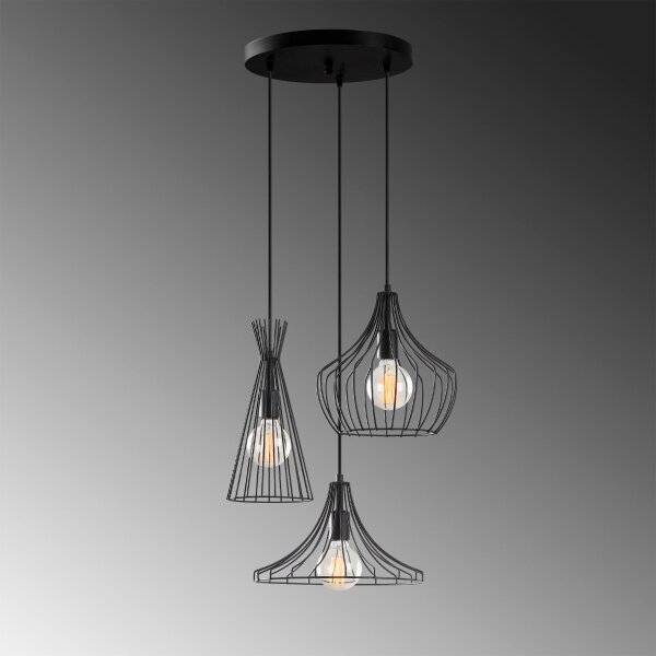 Lampadario a sospensione con filo MEZOPOTAMYA 3xE27/40W/230V nero
