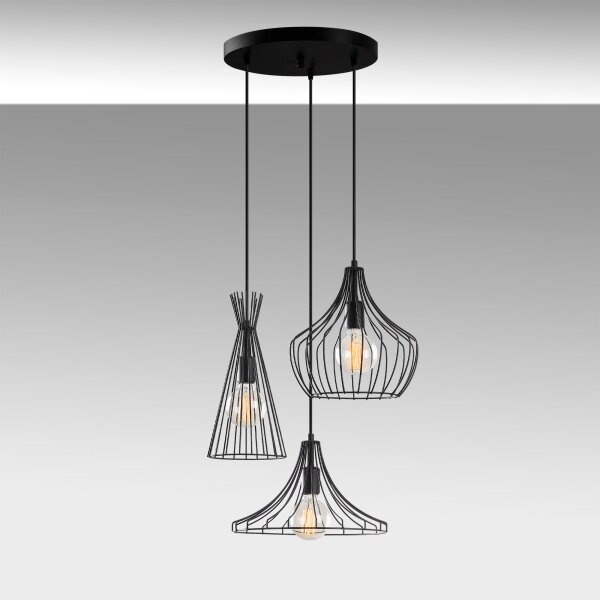 Lampadario a sospensione con filo MEZOPOTAMYA 3xE27/40W/230V nero