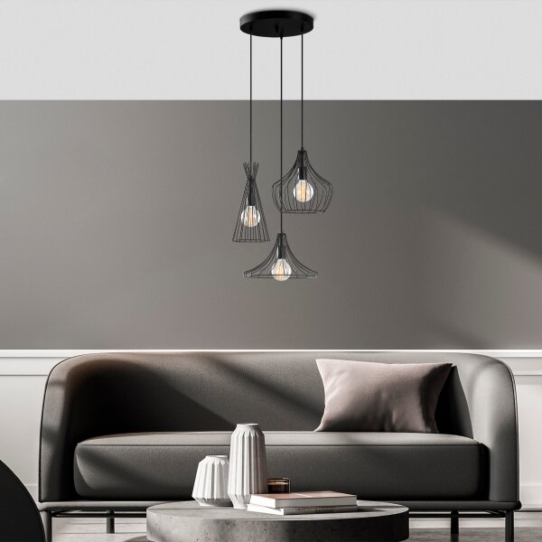 Lampadario a sospensione con filo MEZOPOTAMYA 3xE27/40W/230V nero