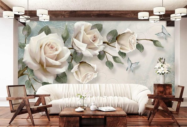 Carta da parati Rose crema, Carta da parati Floreale, Carta da parati Rose, u31353 : Uwalls.it
