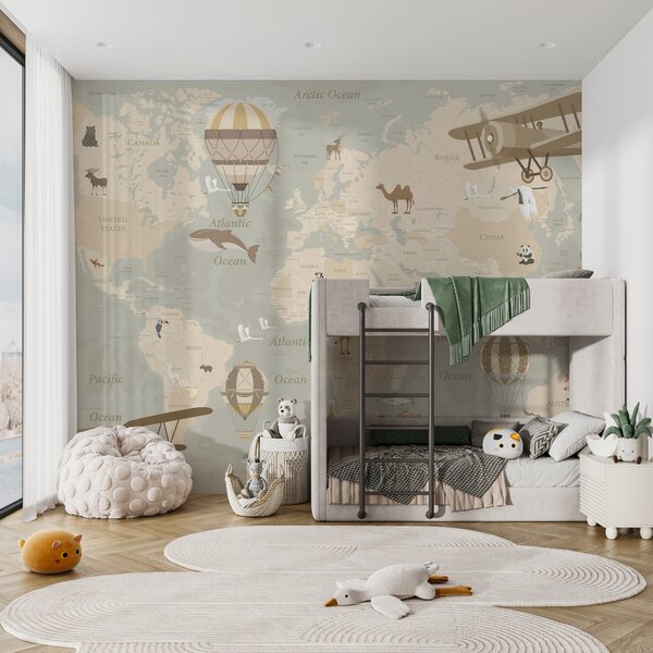 Carta da parati Mappa del mondo per bambini, Carta da parati per Bambini, u36066 : Uwalls.it