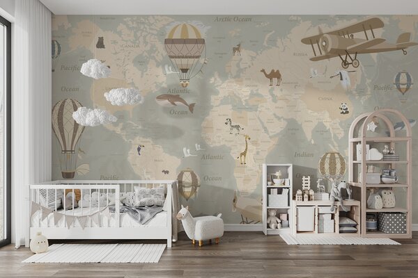 Carta da parati Mappa del mondo per bambini, Carta da parati per Bambini, u36066 : Uwalls.it