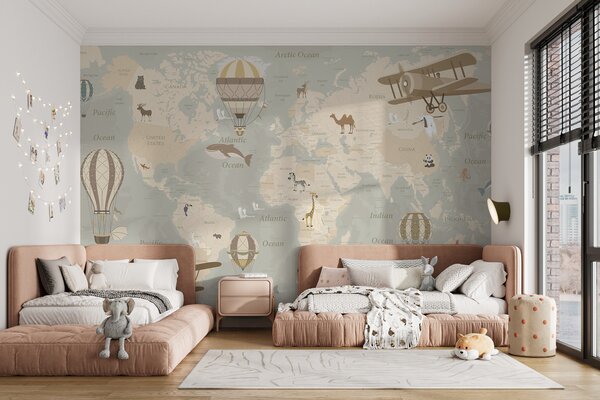 Carta da parati Mappa del mondo per bambini, Carta da parati per Bambini, u36066 : Uwalls.it