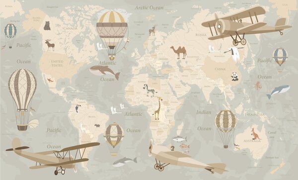Carta da parati Mappa del mondo per bambini, Carta da parati per Bambini, u36066 : Uwalls.it