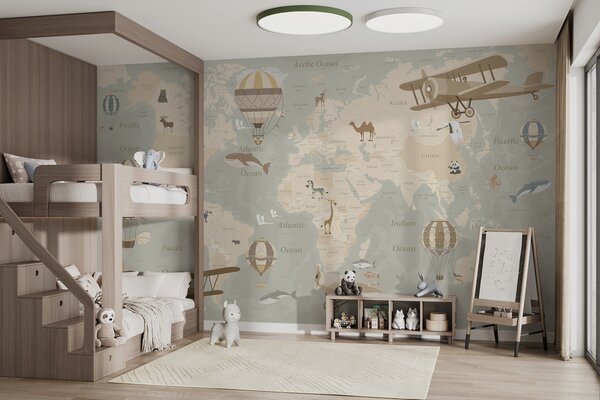 Carta da parati Mappa del mondo per bambini, Carta da parati per Bambini, u36066 : Uwalls.it