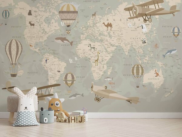 Carta da parati Mappa del mondo per bambini, Carta da parati per Bambini, u36066 : Uwalls.it