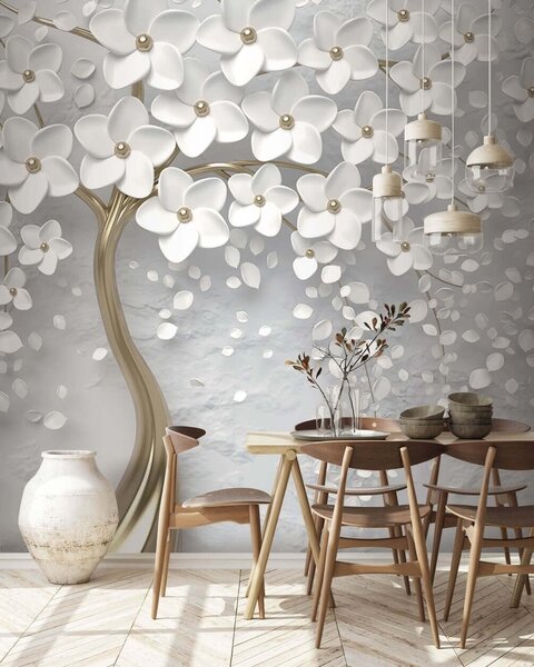Carta da parati Albero fiorito con fiori grandi, Carta da parati 3D, Carta da parati Fiori 3D, u37065 : Uwalls.it