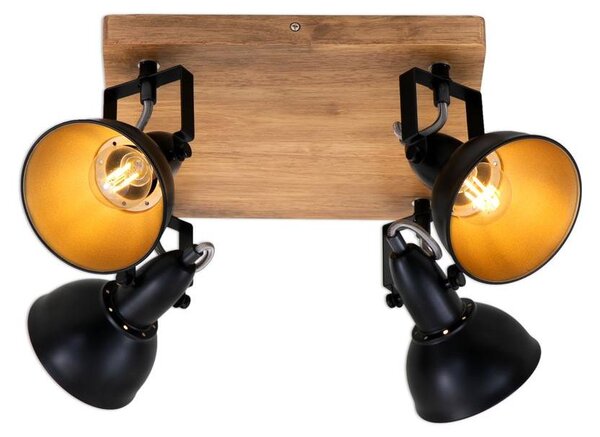 Faretto orientabile e inclinabile 4x E14 25 W nero-oro legno Briloner