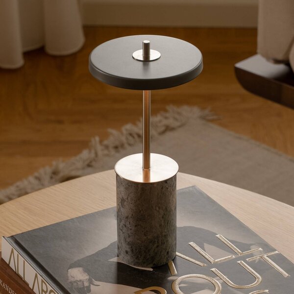 UMAGE Lampada da tavolo di design Asteria MOVE MINI, dimmerabile, Alluminio / Grigio / Zincato, Soggiorno / Sala da pranzo, Pietra, Design, Lampada da tavolo
