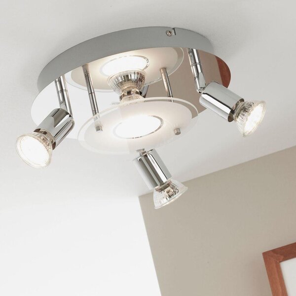 Plafoniere LED faretti 4xGU10 3000K Ø25cm 12W metallo cromato Briloner
