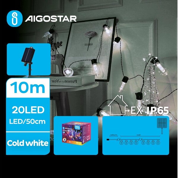 Aigostar - Catena luminosa solare a LED 20xLED/8 funzioni 11,5m IP65 bianco freddo