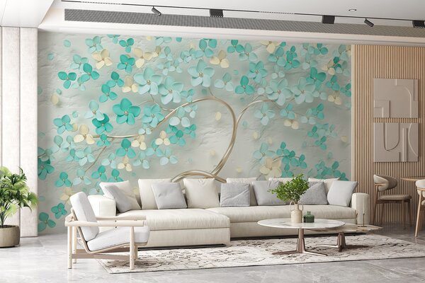 Carta da parati Albero con fiori blu, Carta da parati 3D, Carta da parati Fiori 3D, u52550 : Uwalls.it