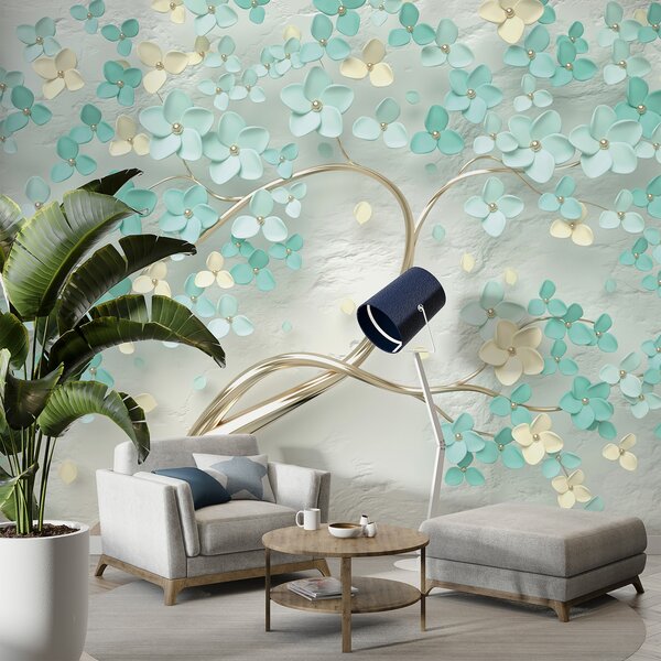 Carta da parati Albero con fiori blu, Carta da parati 3D, Carta da parati Fiori 3D, u52550 : Uwalls.it