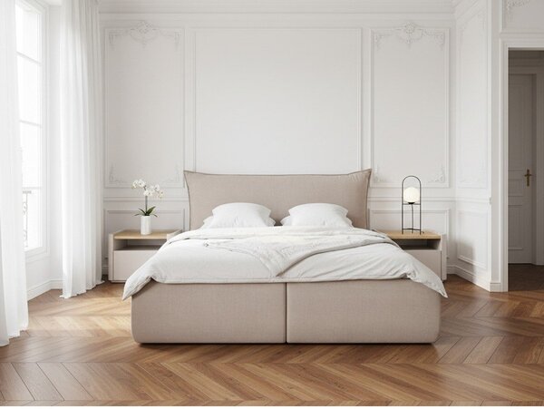 Letto matrimoniale imbottito beige con contenitore con griglia 160x200 cm Jade - Bobochic Paris