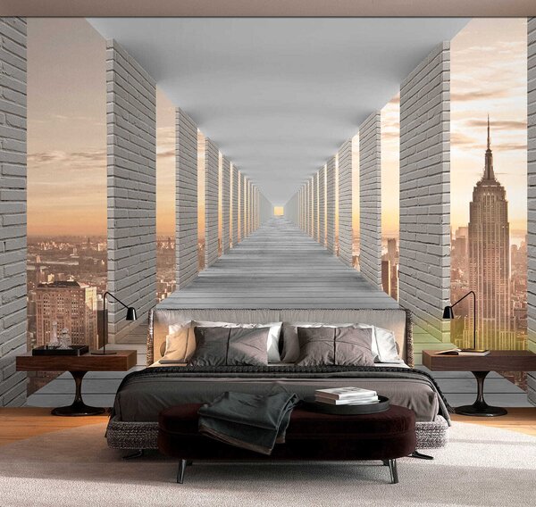Carta da parati Tunnel con vista su New York, Carta da parati che aumenta lo spazio, u59788 : Uwalls.it