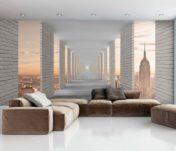 Carta da parati Tunnel con vista su New York, Carta da parati che aumenta lo spazio, u59788 : Uwalls.it