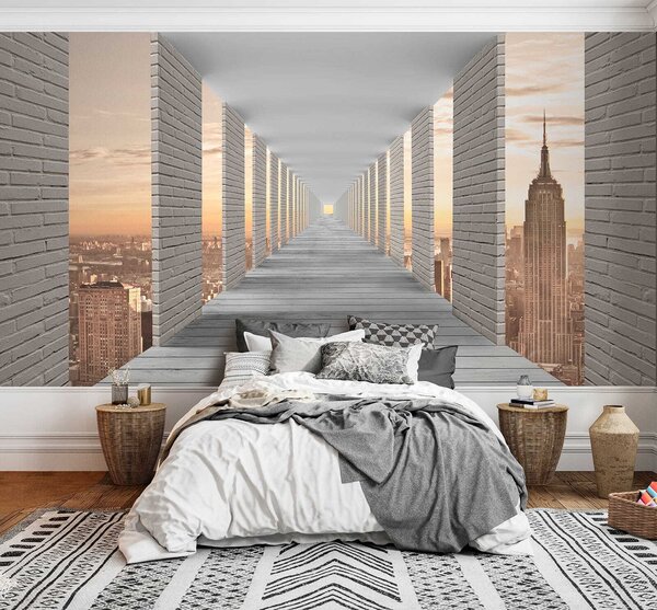Carta da parati Tunnel con vista su New York, Carta da parati che aumenta lo spazio, u59788 : Uwalls.it