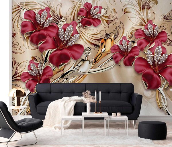 Carta da parati Gigli rossi con effetto 3D, Carta da parati 3D, Carta da parati Fiori 3D, u70604 : Uwalls.it