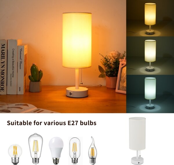 Brilagi - Lampada da tavolo con porta USB TABLON 1xE27/25W/230V bianca/crema