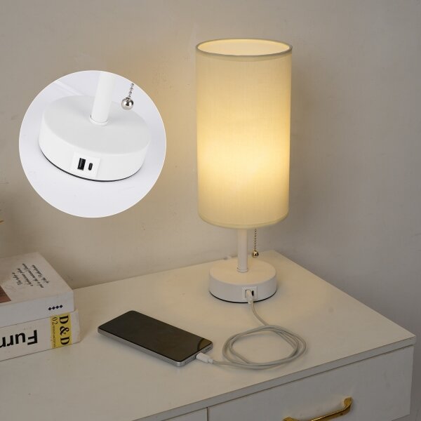 Brilagi - Lampada da tavolo con porta USB TABLON 1xE27/25W/230V bianca/crema