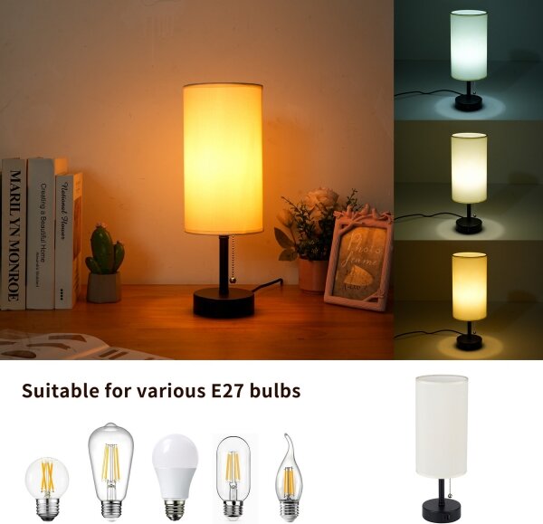Brilagi - Lampada da tavolo con porta USB TABLON 1xE27/25W/230V nero/crema