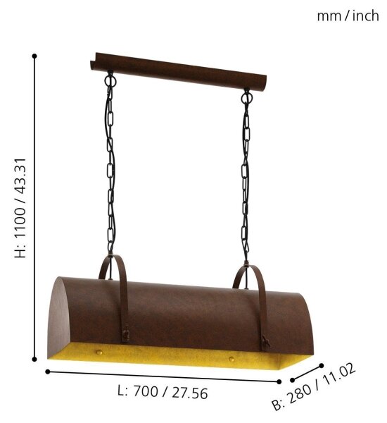 Eglo 49687 - Lampadario a sospensione con catena DEERHURST 2xE27/60W/230V