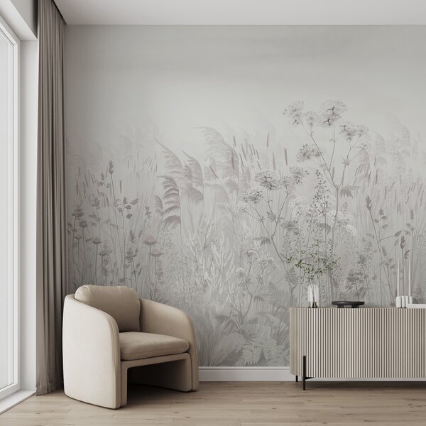 Carta da parati Fiori di campo grigio-beige, Carta da parati Natura, u00104v2 : Uwalls.it