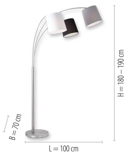 JUST LIGHT. GmbH Lampada ad arco Melvin, Alluminio / Grigio / Zincato, Soggiorno / Sala da pranzo, Metallo, Moderno, Lampada da terra