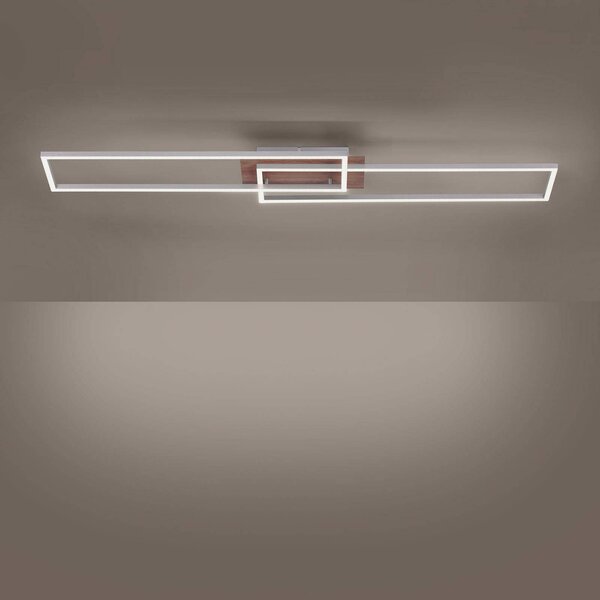 JUST LIGHT. Plafoniera LED Iven, dim, acciaio/legno, 110x25cm