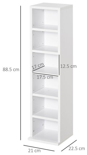 HOMCOM Set 2 Mobile Librerie porta Scaffale CD e DVD a 12 Ripiani regolabili, Totali per 204 CD, in Legno, 21x22.5x88.5 cm, Bianco|Aosom Italy