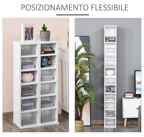HOMCOM Set 2 Mobile Librerie porta Scaffale CD e DVD a 12 Ripiani regolabili, Totali per 204 CD, in Legno, 21x22.5x88.5 cm, Bianco|Aosom Italy